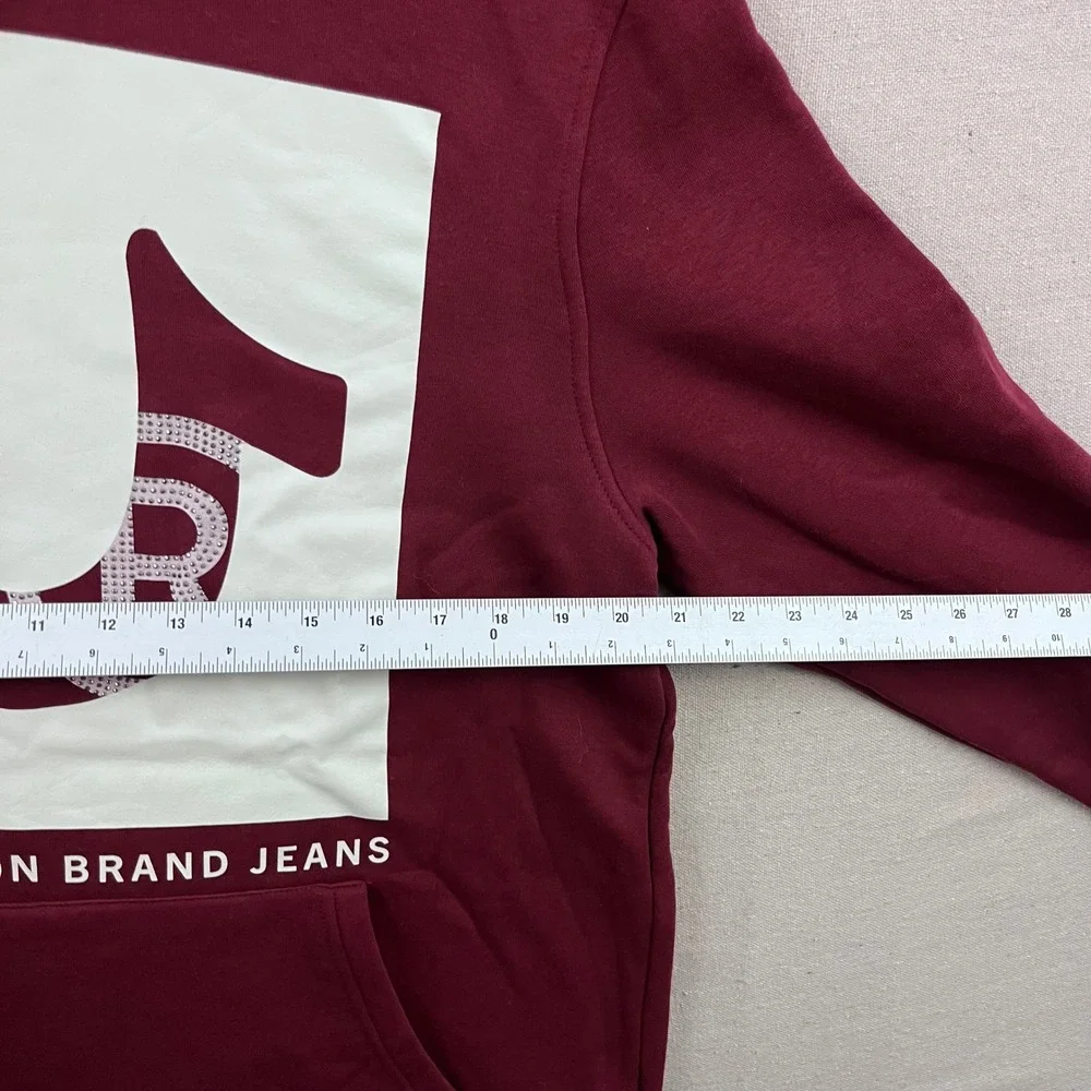 True Religion Hoodie Mens Large Burgundy Rhinestone Stud Horseshoe Logo Pullover
